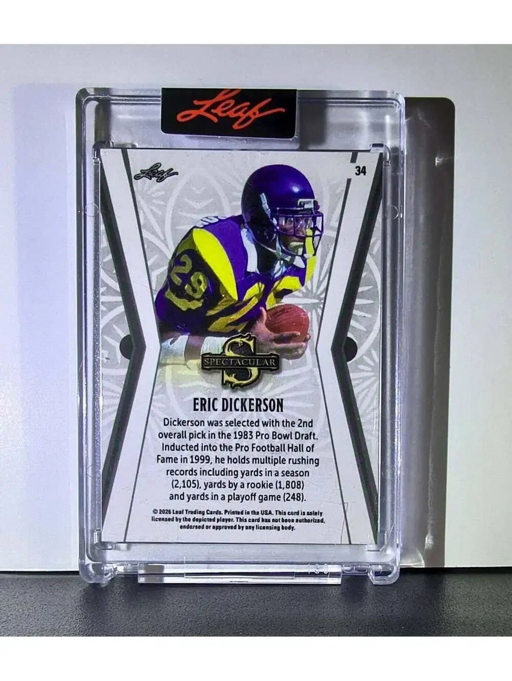 Eric Dickerson 2026 Leaf Spectacular NFL #34 Card Pro Bowl LA Rams SSP 5/6